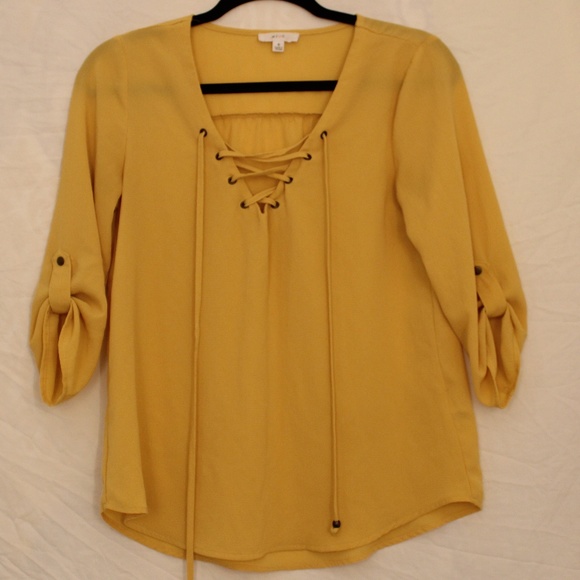 mine Tops - Mine Yellow Blouse with Drawstring V-neck size S